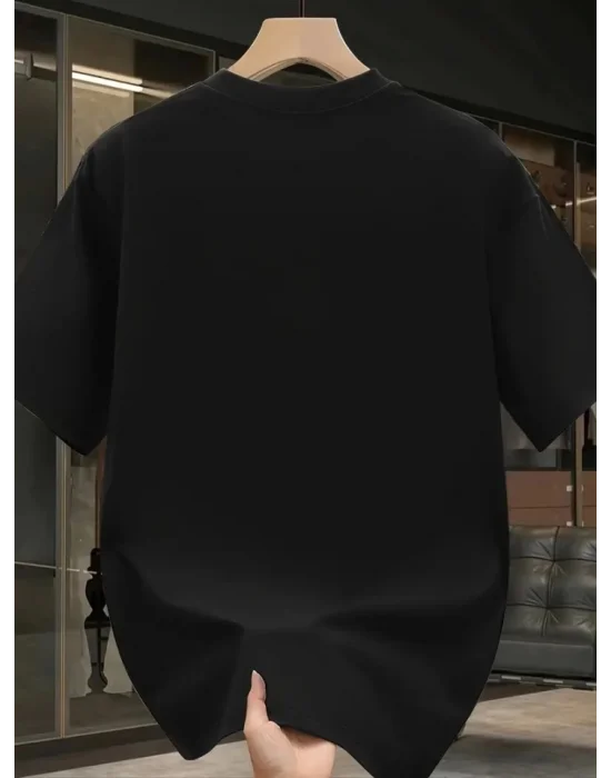Baskılı Oversize Bisiklet Yaka T-shirt - Siyah