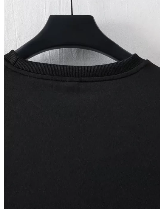 Baskılı Oversize Bisiklet Yaka T-shirt - Siyah