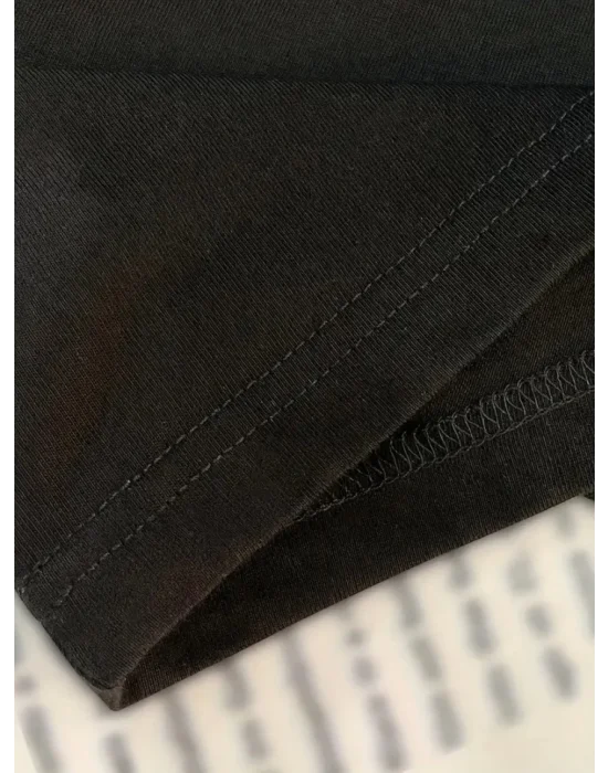 Baskılı Oversize Bisiklet Yaka T-shirt - Siyah