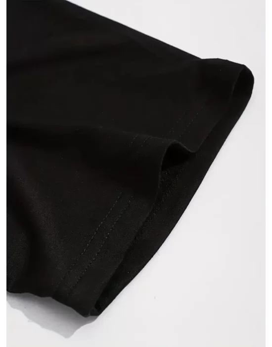 Baskılı Oversize Bisiklet Yaka T-shirt - Siyah