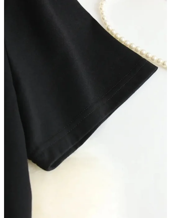 Baskılı Oversize Bisiklet Yaka T-shirt - Siyah