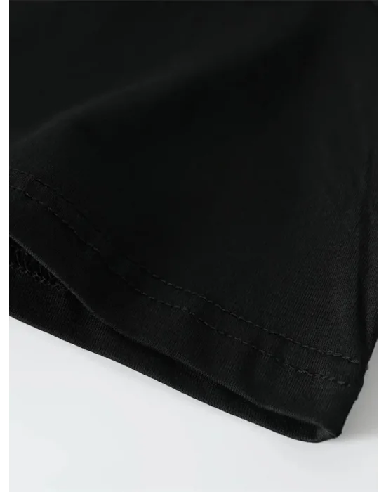 Baskılı Oversize Bisiklet Yaka T-shirt - Siyah