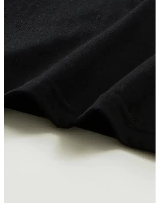 Baskılı Oversize Bisiklet Yaka T-shirt - Siyah