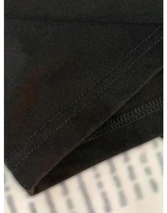 Baskılı Oversize Bisiklet Yaka T-shirt - Siyah