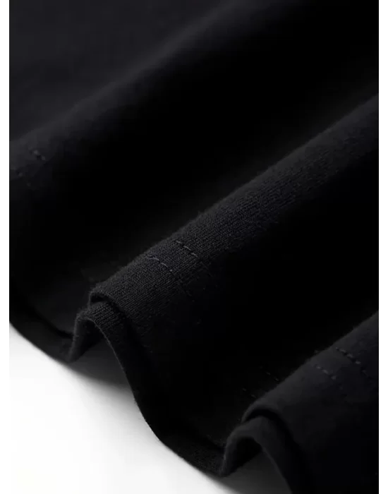 Baskılı Oversize Bisiklet Yaka T-shirt - Siyah