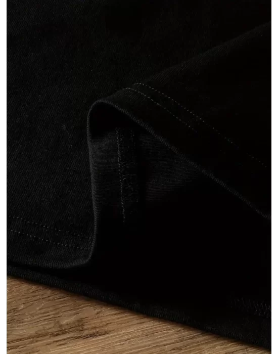 Baskılı Oversize Bisiklet Yaka T-shirt - Siyah