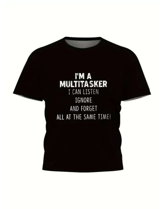 Baskılı Oversize Bisiklet Yaka T-shirt - Siyah