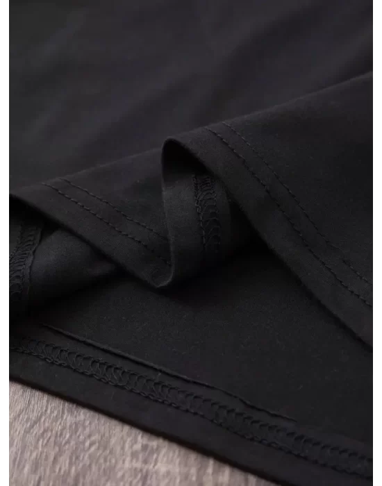 Baskılı Oversize Bisiklet Yaka T-shirt - Siyah