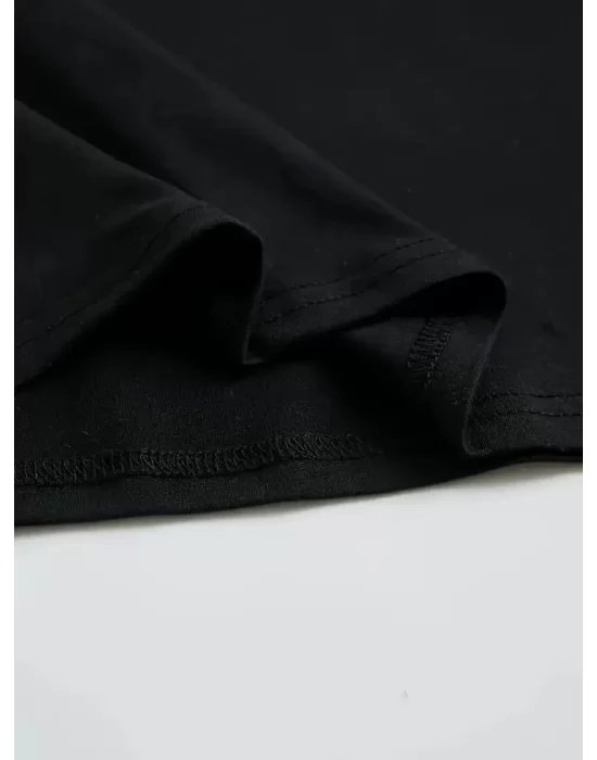 Baskılı Oversize Bisiklet Yaka T-shirt - Siyah