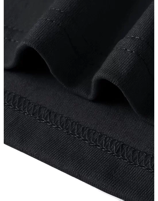 Baskılı Oversize Bisiklet Yaka T-shirt - Siyah