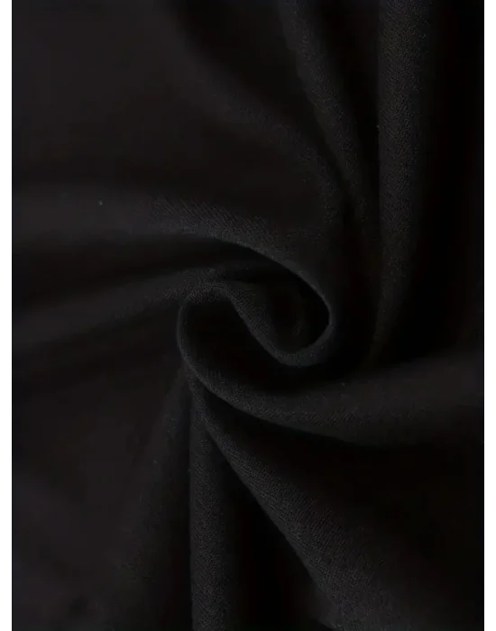 Baskılı Oversize Bisiklet Yaka T-shirt - Siyah