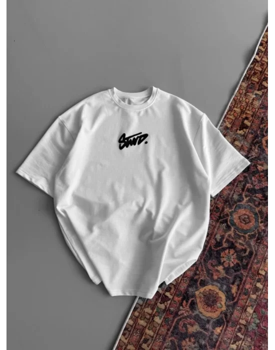 Baskılı Oversize T-shirt - Beyaz