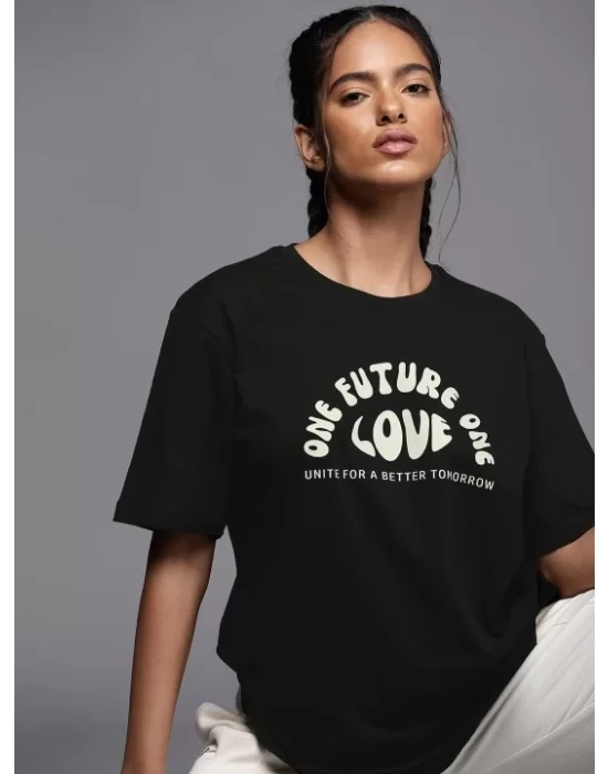 Baskılı Oversize T-shirt - Siyah
