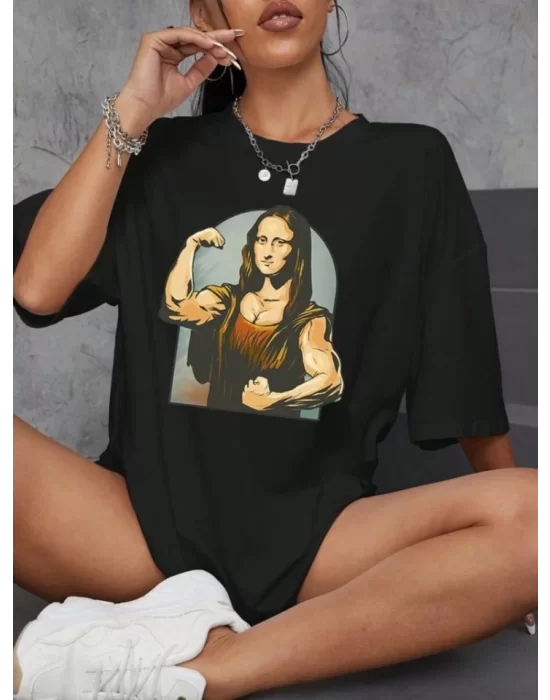 Baskılı Oversize T-shirt - Siyah