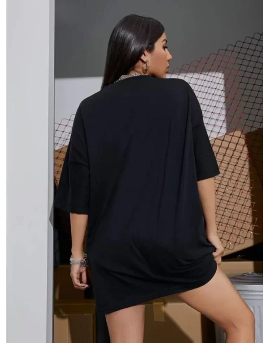Baskılı Oversize T-shirt - Siyah