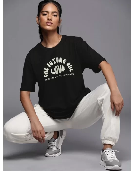 Baskılı Oversize T-shirt - Siyah
