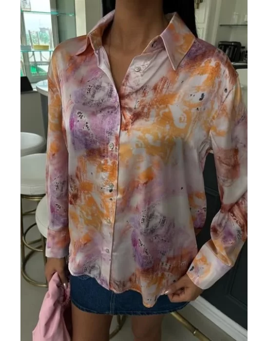 Batik Desenli Saten Gömlek 3409