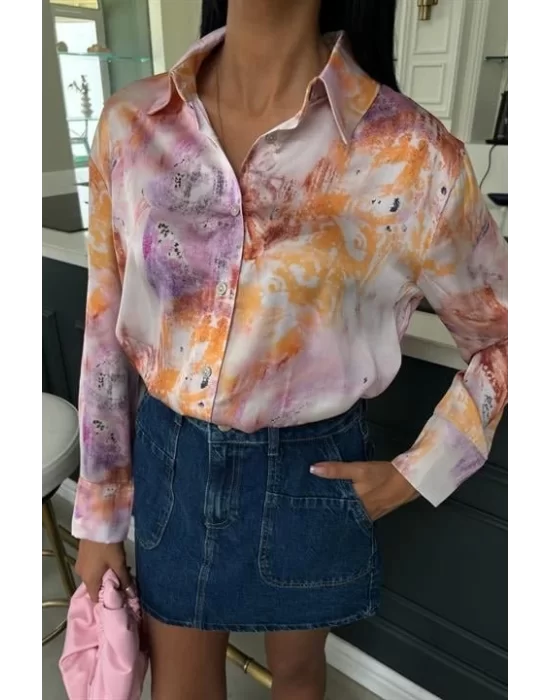 Batik Desenli Saten Gömlek 3409
