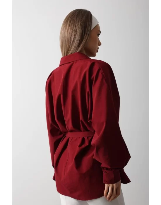 Bel Detaylı Gömlek - Bordo