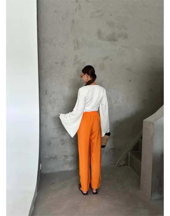 BEL LASTİK DETAYLI MODAL KUMAŞ PANTOLON - Orange