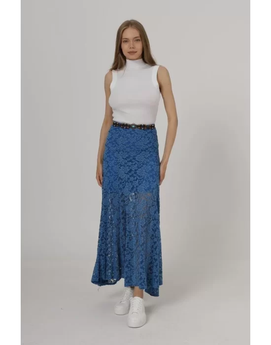 Bel Lastikli Dantel Etek - Krem