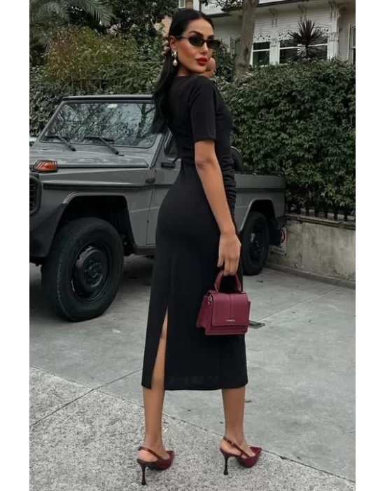 Beli Büzgülü Midi Elbise 2853