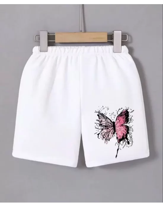Beli Lastikli Baskılı Mini Şort - Beyaz