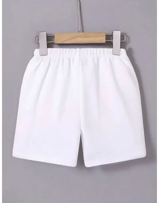 Beli Lastikli Baskılı Mini Şort - Beyaz
