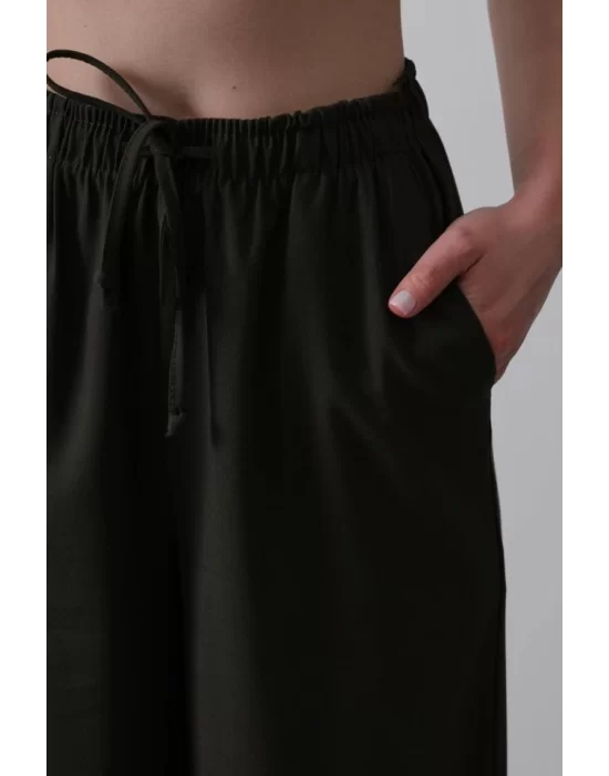 Beli Lastikli Bol Paça Pantolon - Kahve