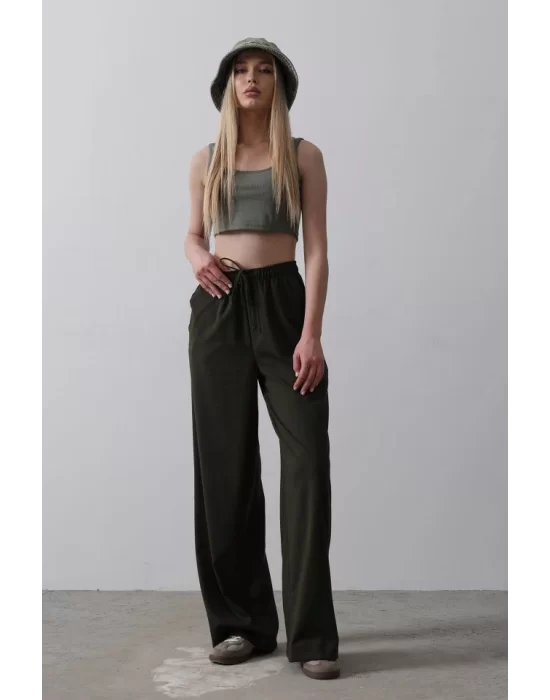 Beli Lastikli Bol Paça Pantolon - Kahve
