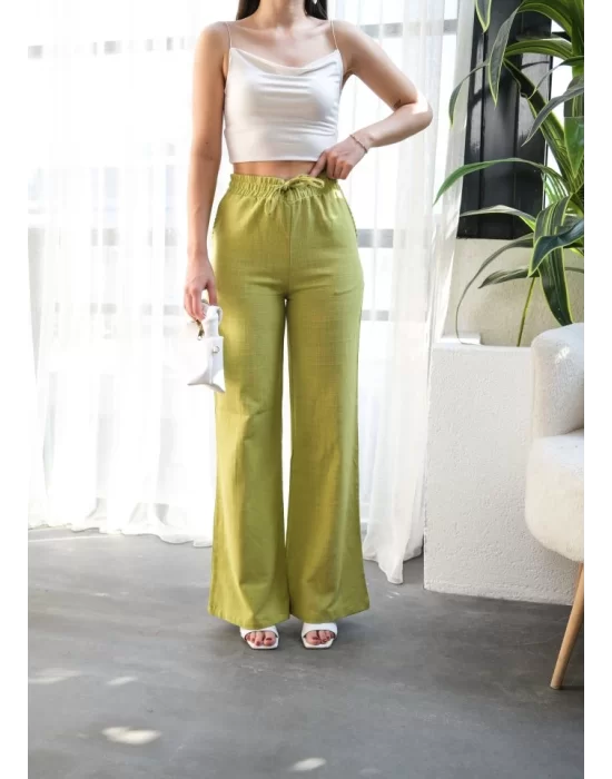 Beli̇ Lasti̇kli̇ Ve Bağcikli Keten Pantolon