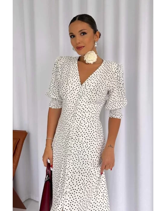 Beyaz Arka Ve Bel Ucu Gipeli Elbise
