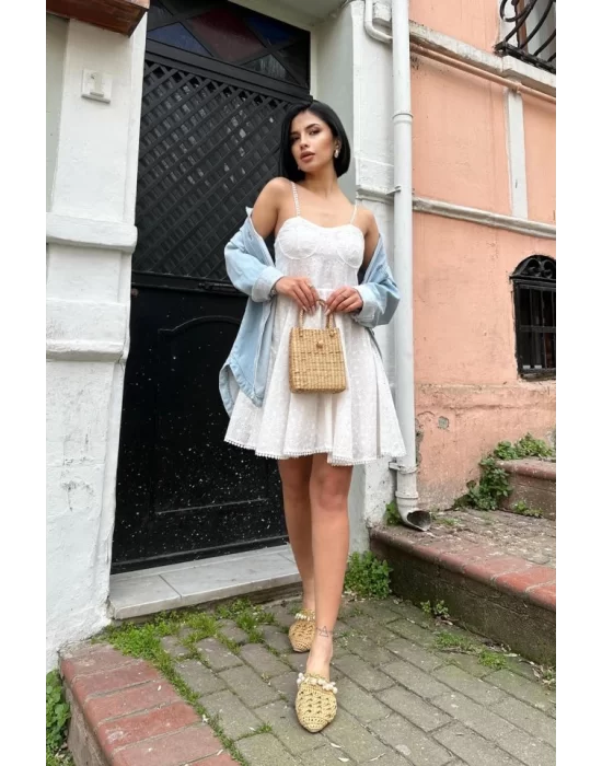 Beyaz Askılı Fisto Mini Elbise
