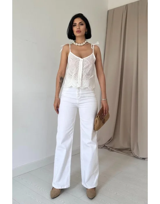 Siyah Bağcıklı Brode Bluz
