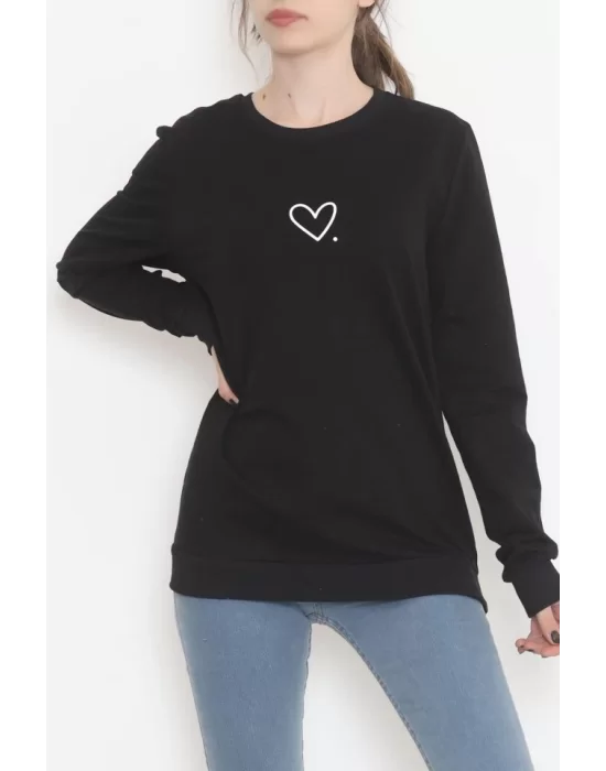 Bisiklet Yaka Baskılı Sweat Siyah