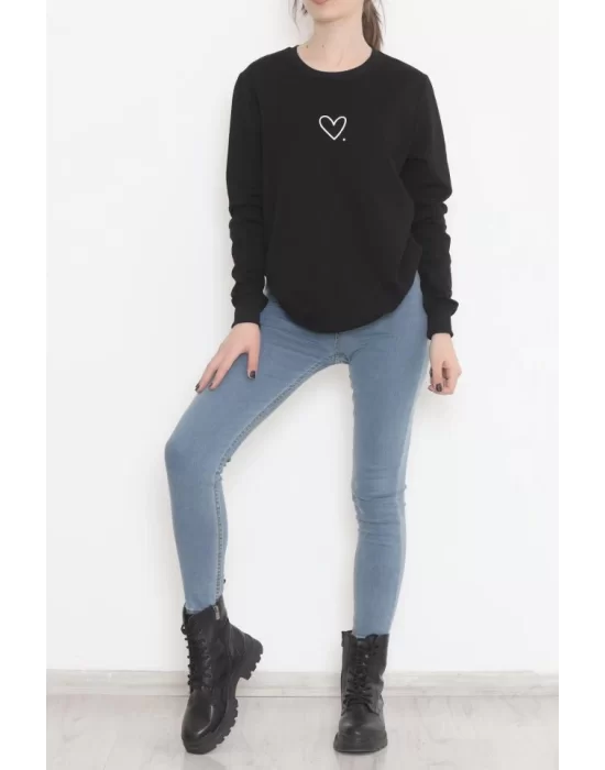 Bisiklet Yaka Baskılı Sweat Siyah