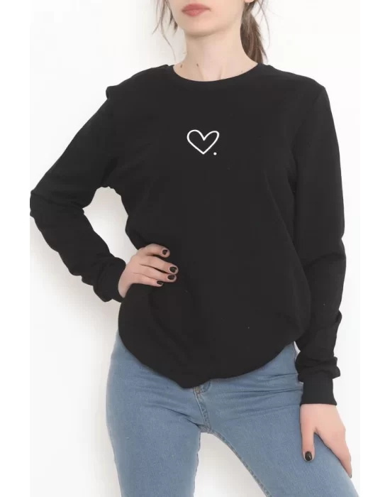 Bisiklet Yaka Baskılı Sweat Siyah