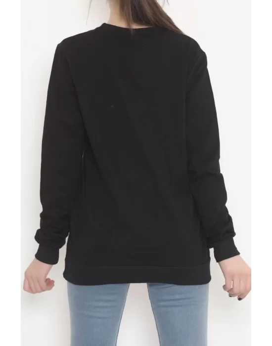 Bisiklet Yaka Baskılı Sweat Siyah