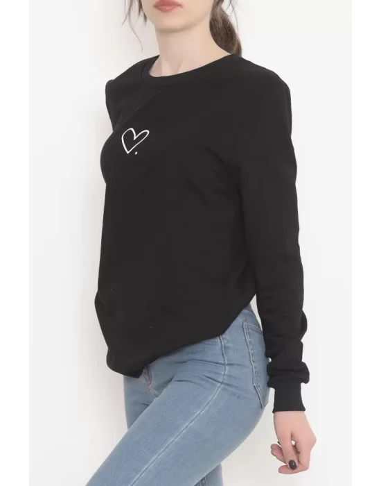 Bisiklet Yaka Baskılı Sweat Siyah