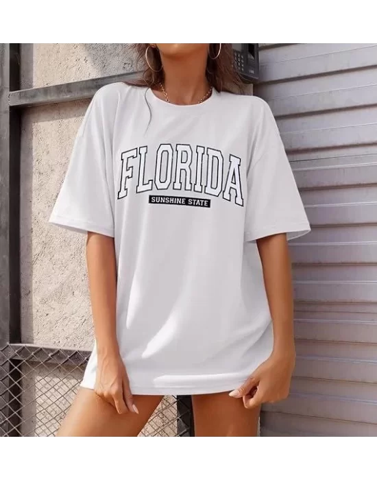 Bisiklet Yaka Baskılı T-shirt - Beyaz