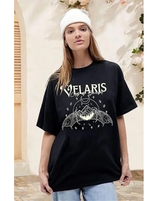 Bisiklet Yaka Baskılı T-shirt - Siyah