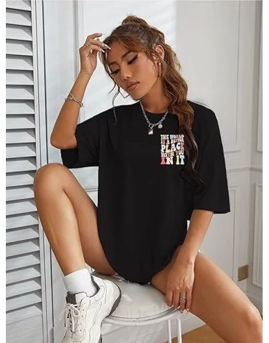 Bisiklet Yaka Baskılı T-shirt - Siyah