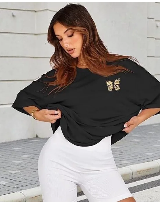 Bisiklet Yaka Baskılı T-shirt - Siyah