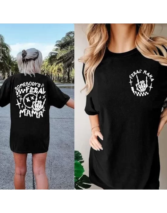 Bisiklet Yaka Baskılı T-shirt - Siyah