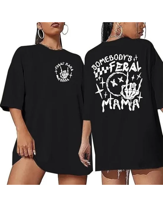 Bisiklet Yaka Baskılı T-shirt - Siyah