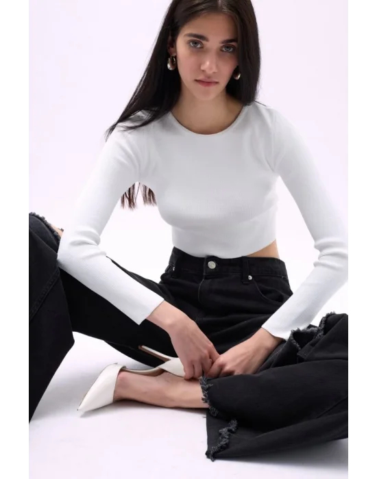 Bisiklet Yaka Dokulu Crop
