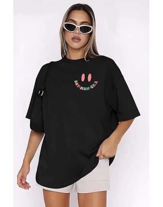 Bisiklet Yaka Kısa Kol Baskılı T-shirt - Siyah