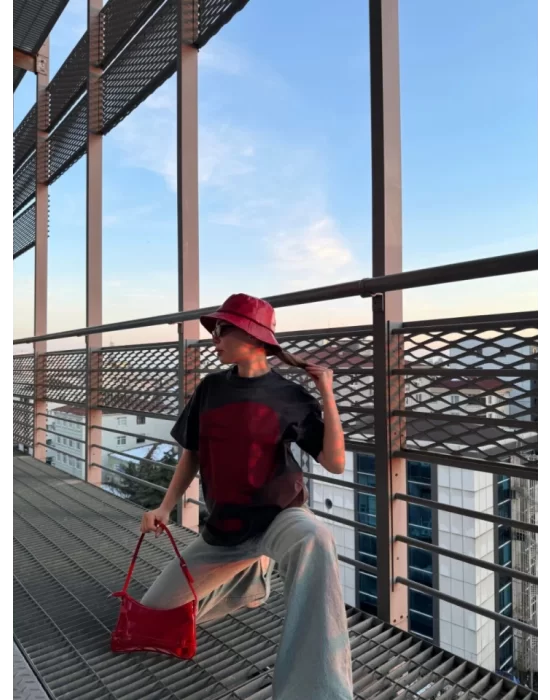 Bisiklet Yaka Yıkamalı Baskılı T-Shirt - Antrasit