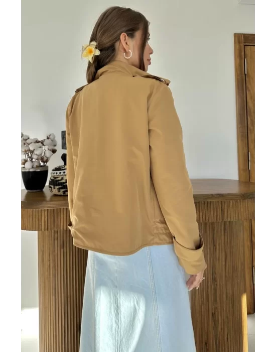 Açık Haki Çift Katlı Kısa Ceket