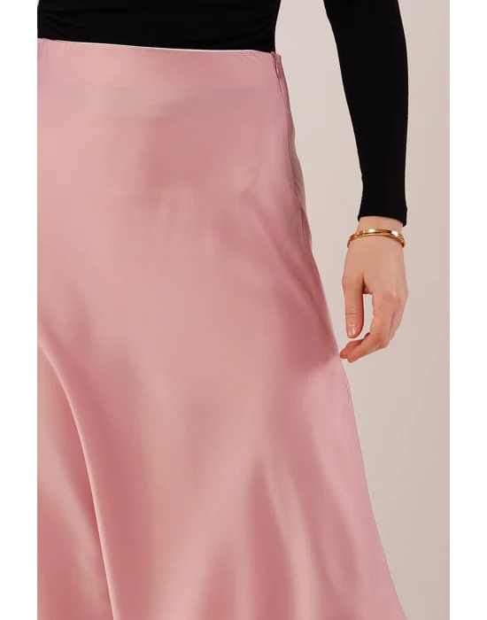 Çan Kesim Midi Pembe Saten Etek